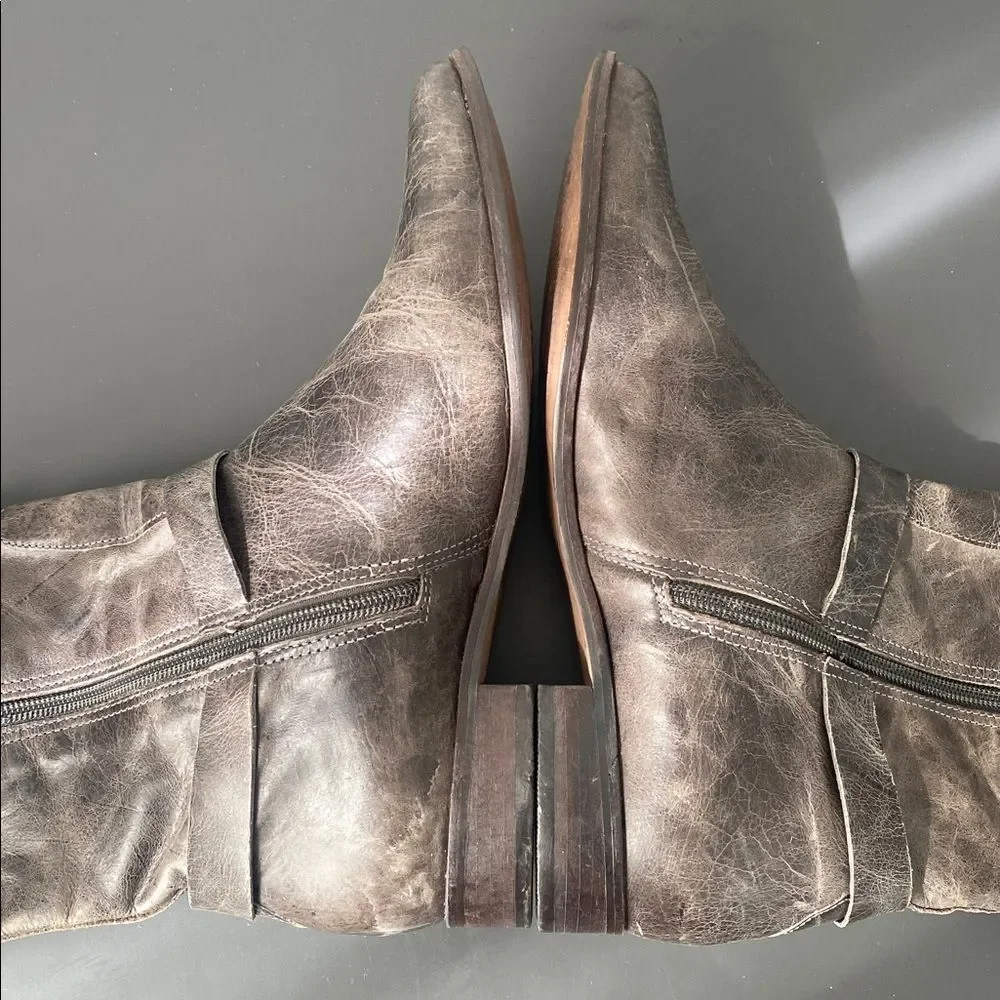 Matisse Distressed Dark Brown Knee High Zip Boots Sz 8M Boho Chic Moto Festival